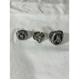 Lot of 3 Heavy Biker Skull Stainless Steel Rings